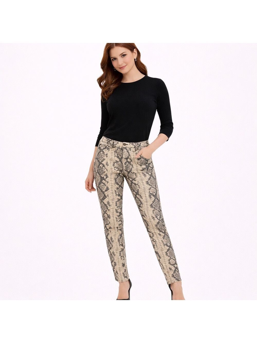 Rebecca Minkoff Snake Print Skinny Jeans Gray Beige Size 26